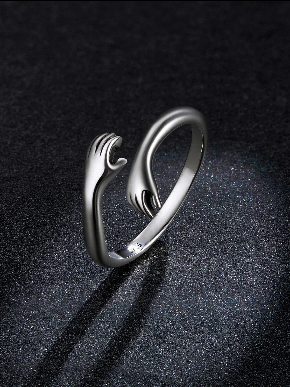 The Hug Ring — 925 sterling silver adjustable ring with two hugging hands (6)