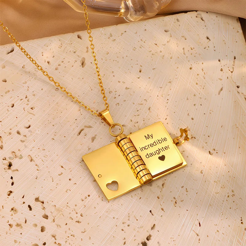 My Little Star openable book necklace — for daughter with 6 engraved pages (4)