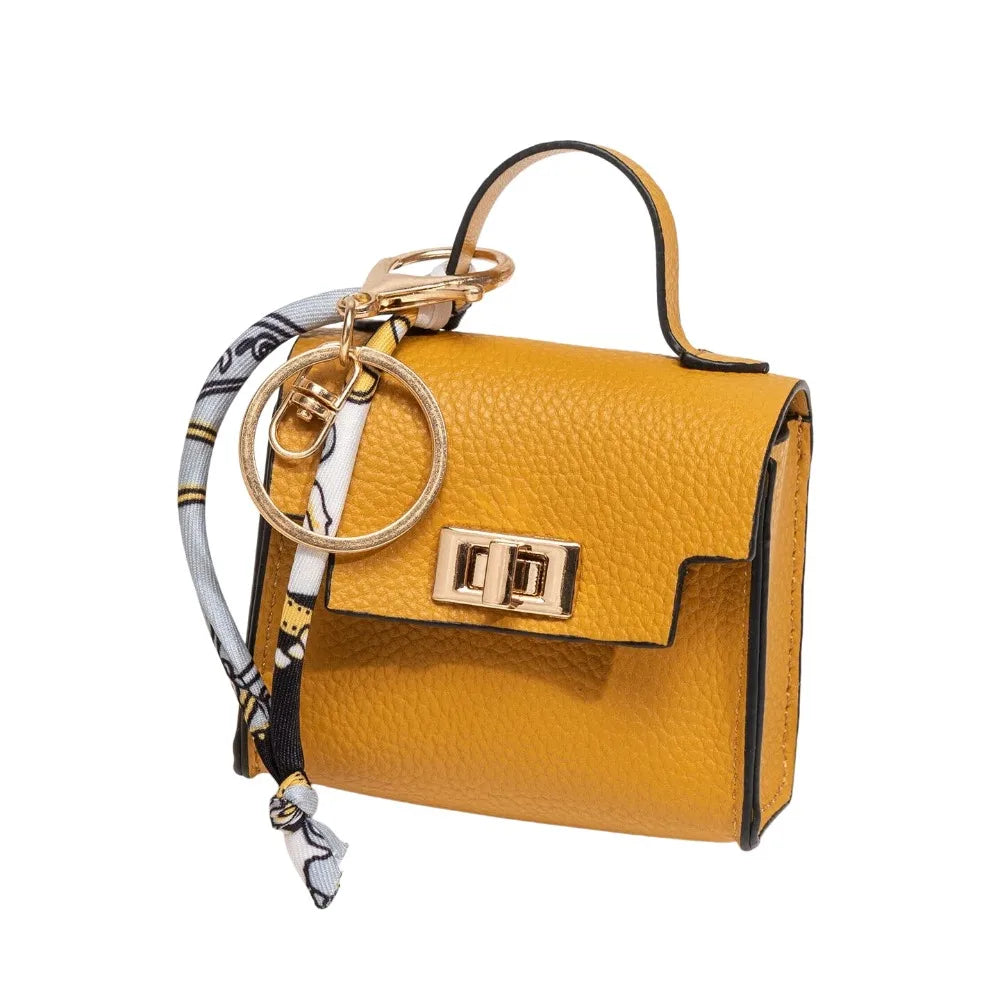 Mini Vegan Leather Bag Charm in Yellow — mini vegan leather bag charm and coin purse