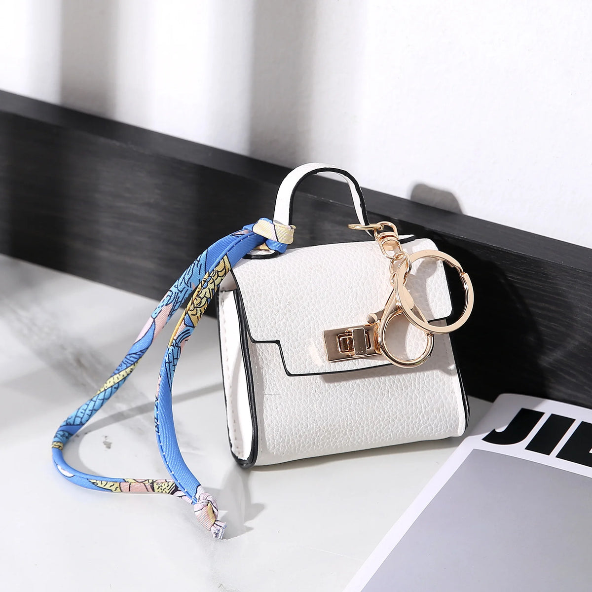 Mini Vegan Leather Bag Charm in White — mini vegan leather bag charm and coin purse