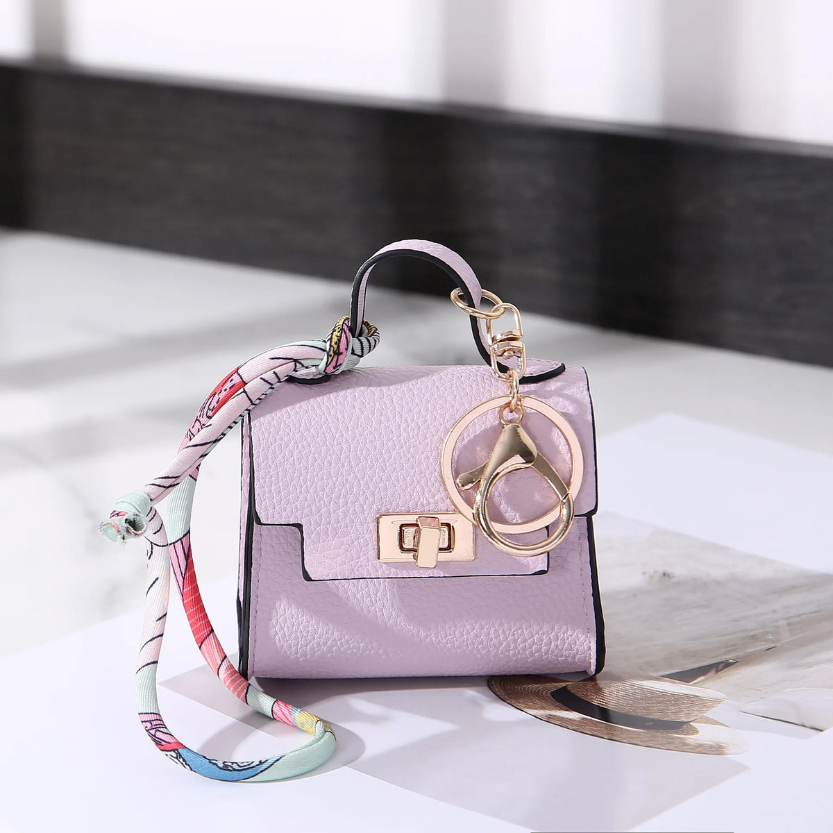 Mini Vegan Leather Bag Charm in Purple — mini vegan leather bag charm and coin purse