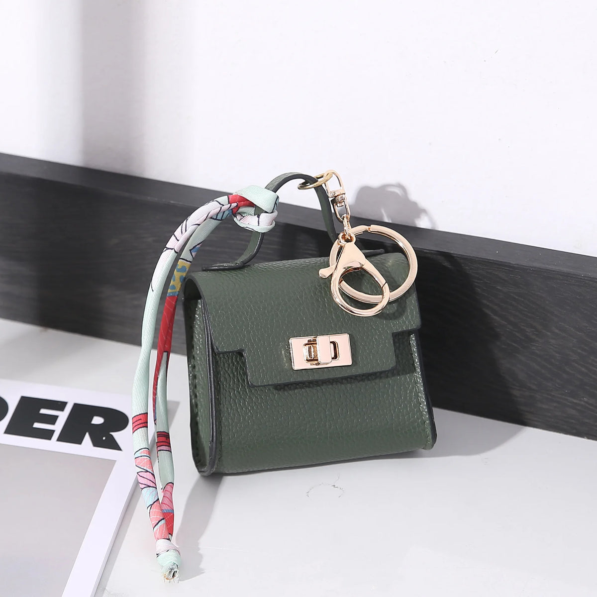 Mini Vegan Leather Bag Charm in Green — mini vegan leather bag charm and coin purse