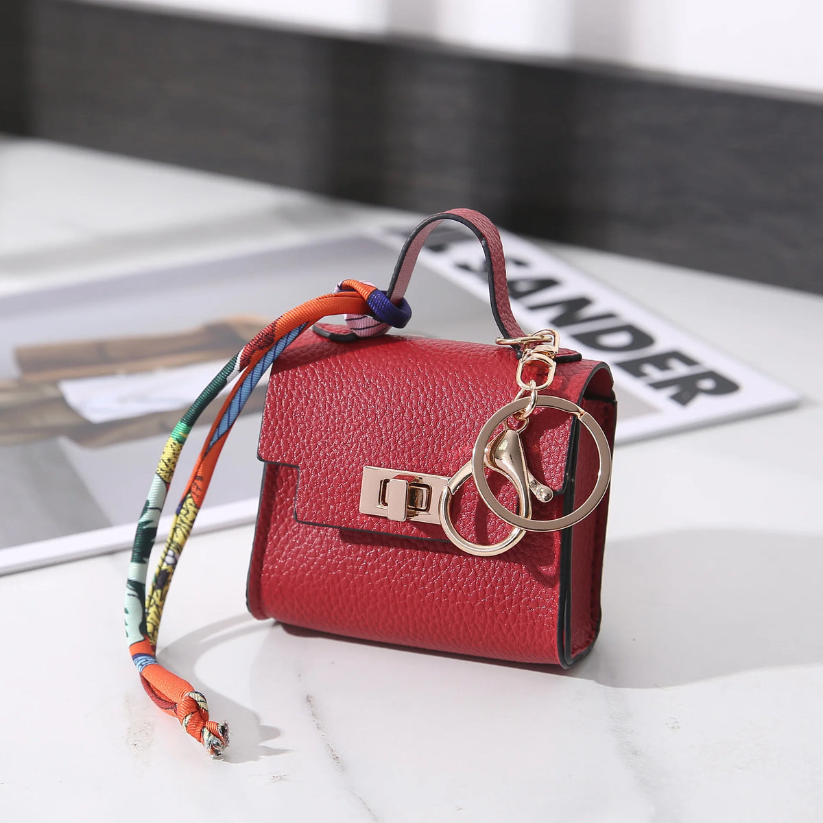 Mini Vegan Leather Bag Charm in Red — mini vegan leather bag charm and coin purse