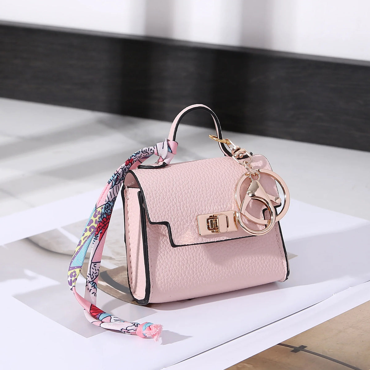 Mini Vegan Leather Bag Charm in Pink — mini vegan leather bag charm and coin purse