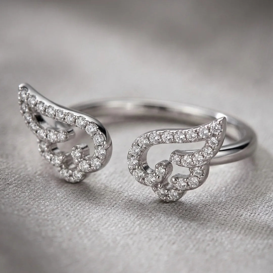 Angel Wing Crystal Ring — adjustable angel wing ring with crystals (1)