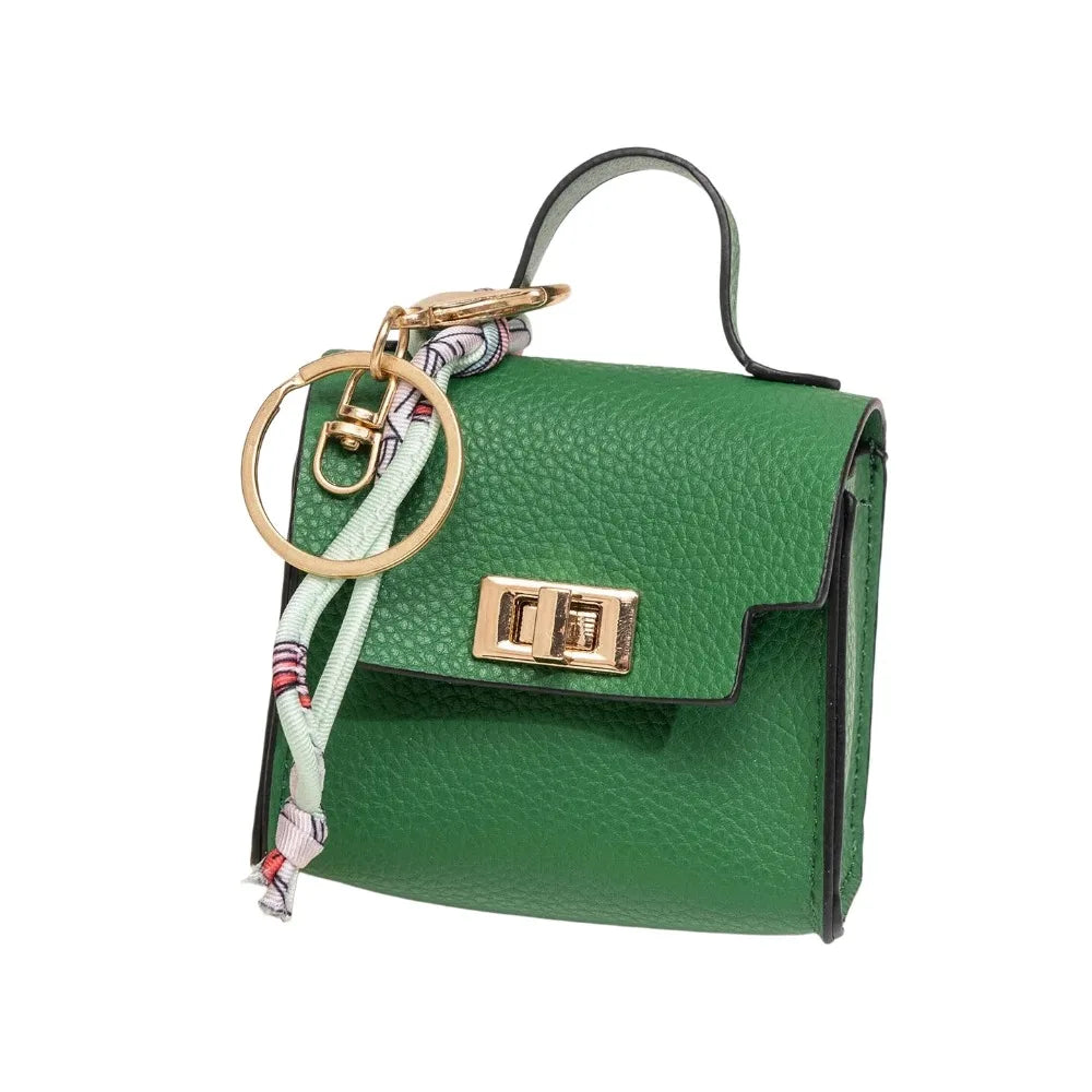 Mini Vegan Leather Bag Charm in Emerald Green — mini vegan leather bag charm and coin purse