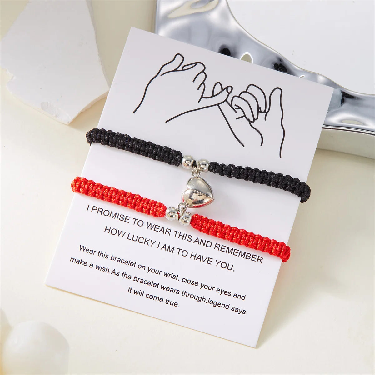 Magnetic Heart Bracelets set of 2 — matching couple bracelets with magnetic hearts (2)