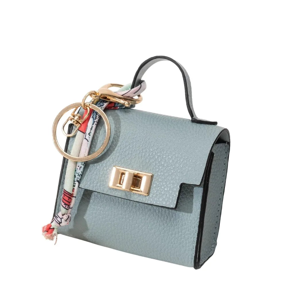 Mini Vegan Leather Bag Charm in Light Blue — mini vegan leather bag charm and coin purse