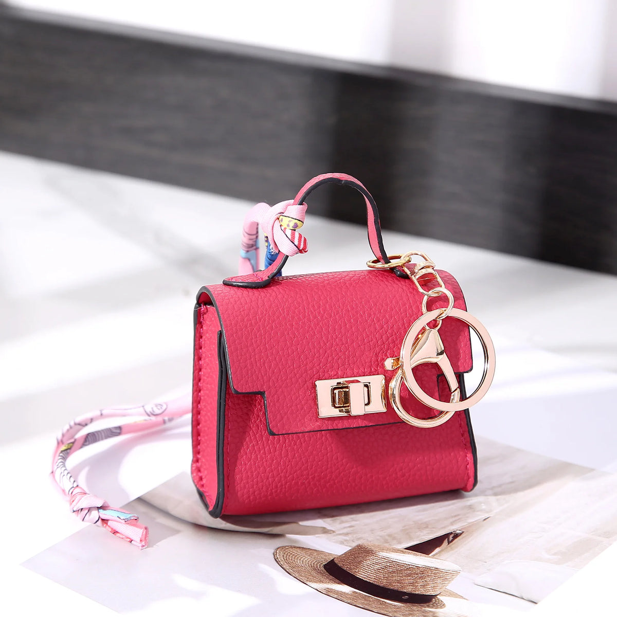 Mini Vegan Leather Bag Charm in Rose Red — mini vegan leather bag charm and coin purse