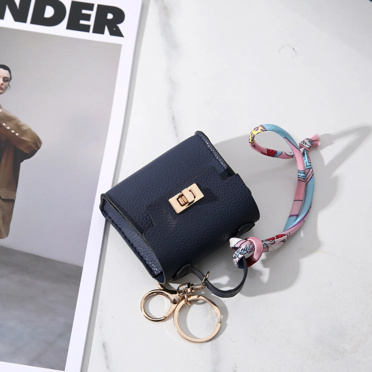 Mini Vegan Leather Bag Charm in Blue — mini vegan leather bag charm and coin purse