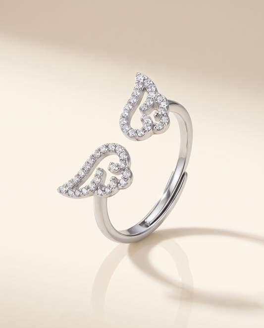 Angel Wing Crystal Ring with sparkling crystals