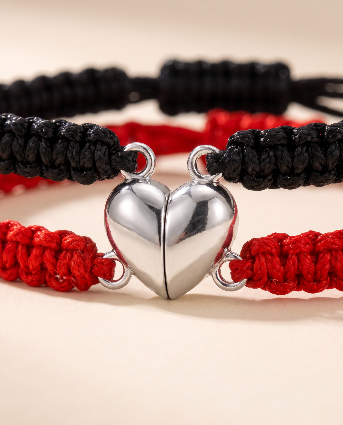 Close-up of the two magnetic half-hearts snapping together